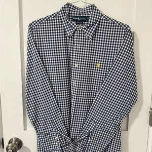Ralph Lauren Men's Navy and White Gingham Shirt